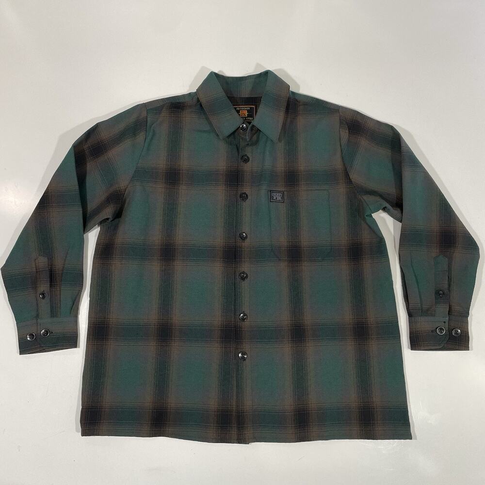 FB County Long Sleeve Plaid Checker Flannel Shirt Green Black Small